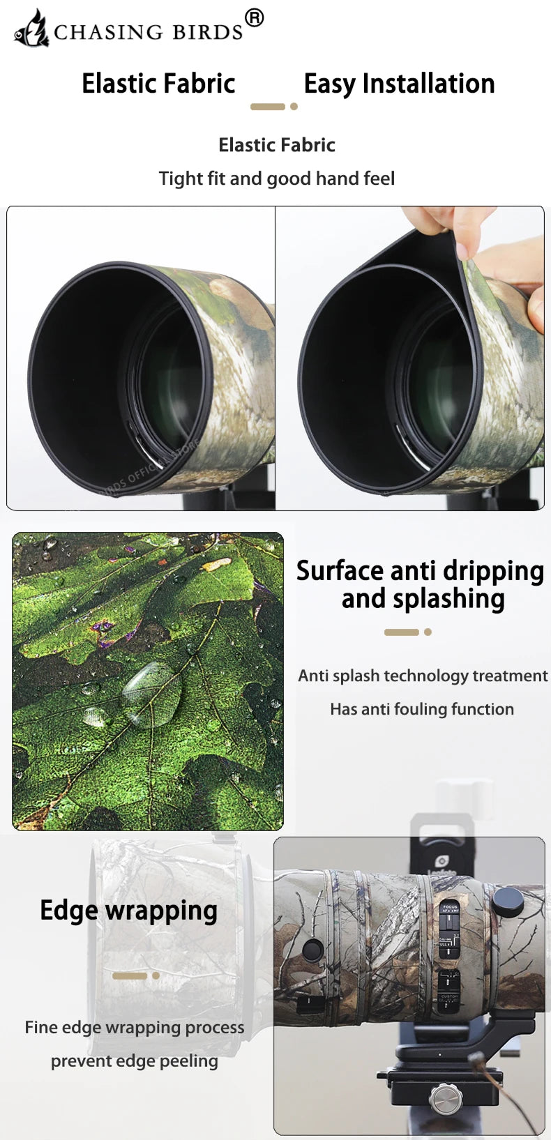 CHASING BIRDS Camouflage Waterproof Lens Coat for Sigma 500mm F5.6 DG DN OS Rainproof Lens Protective Cover