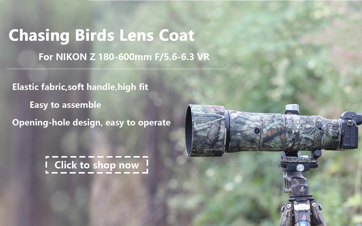CHASING BIRDS Camouflage Waterproof Lens Coat for NIKON Z 180-600mm F5.6 VR Rainproof Lens Protective Cover