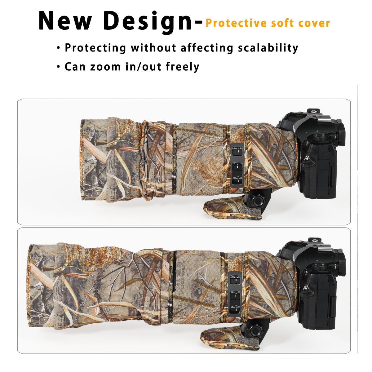 CHASING BIRDS Camouflage Waterproof Lens Coat for Olympus 100-400mm F5.0-6.3 is ED MSC Rainproof Lens Protective Cover