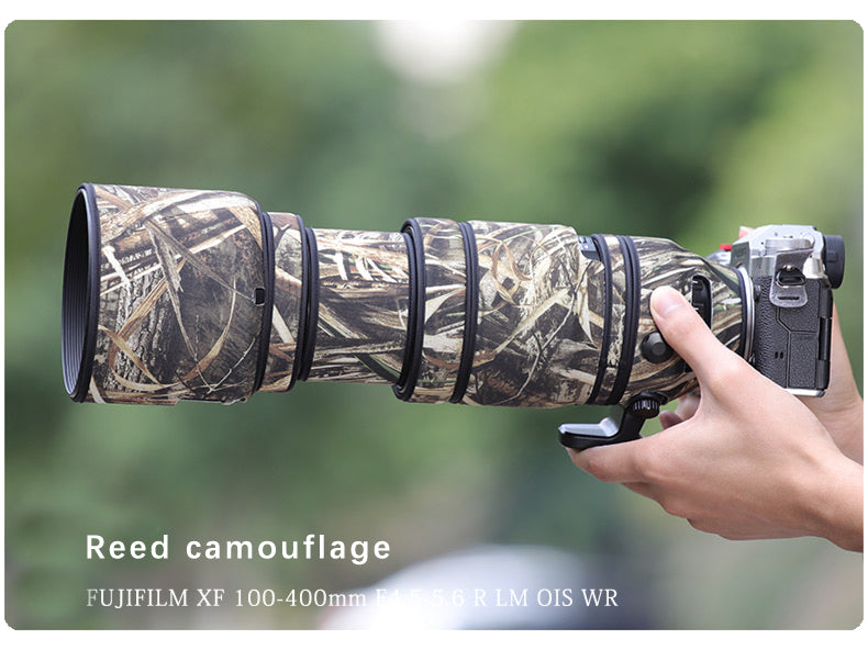CHASING BIRDS Camouflage Waterproof Lens Coat for FUJIFILM XF 100-400mm F4.5-5.6 R LM OIS WR Rainproof Lens Protective Cover