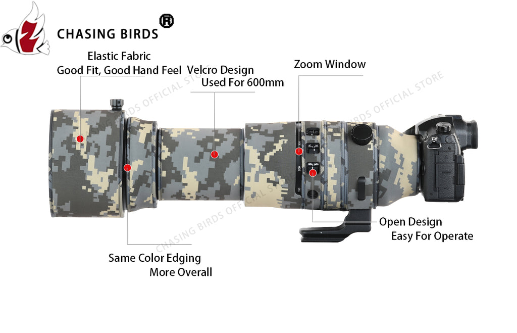 CHASING BIRDS Camouflage Waterproof Lens Coat for OLYMPUS 150-600mm Rainproof Lens Protective Cover