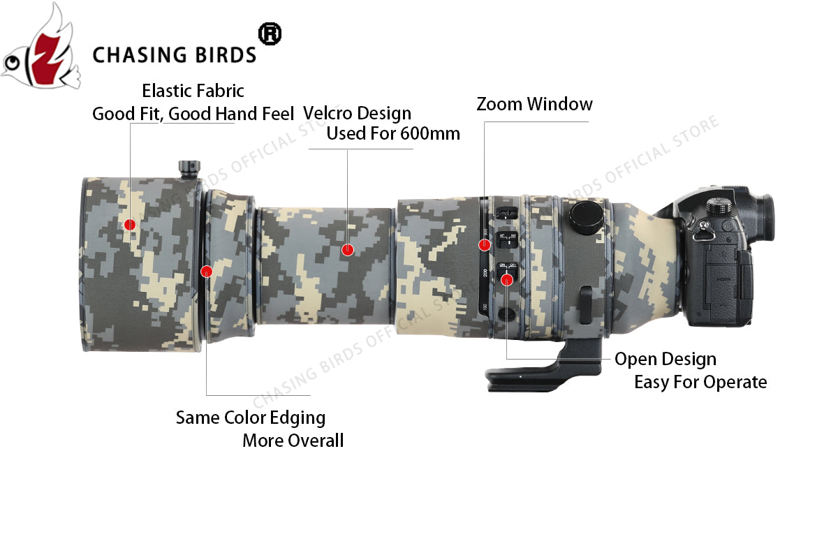 CHASING BIRDS Camouflage Waterproof Lens Coat for OLYMPUS 150-600mm Rainproof Lens Protective Cover
