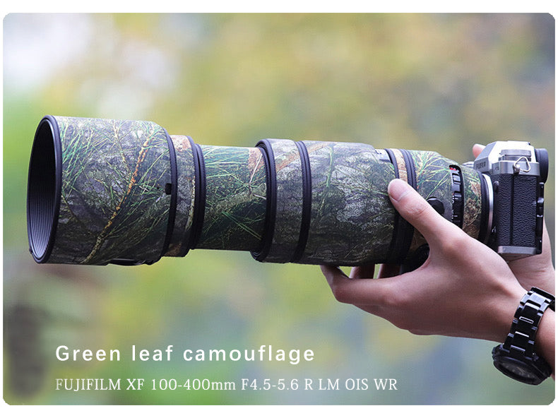CHASING BIRDS Camouflage Waterproof Lens Coat for FUJIFILM XF 100-400mm F4.5-5.6 R LM OIS WR Rainproof Lens Protective Cover