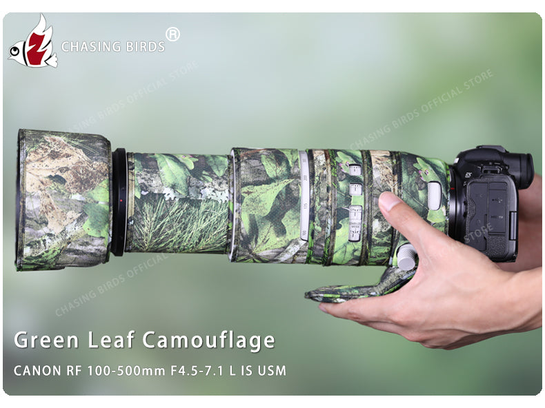 CHASING BIRDS Camouflage Waterproof Lens Coat for Canon RF 100-500mm F4.5-7.1 L IS USM Rainproof Lens Protective Cover