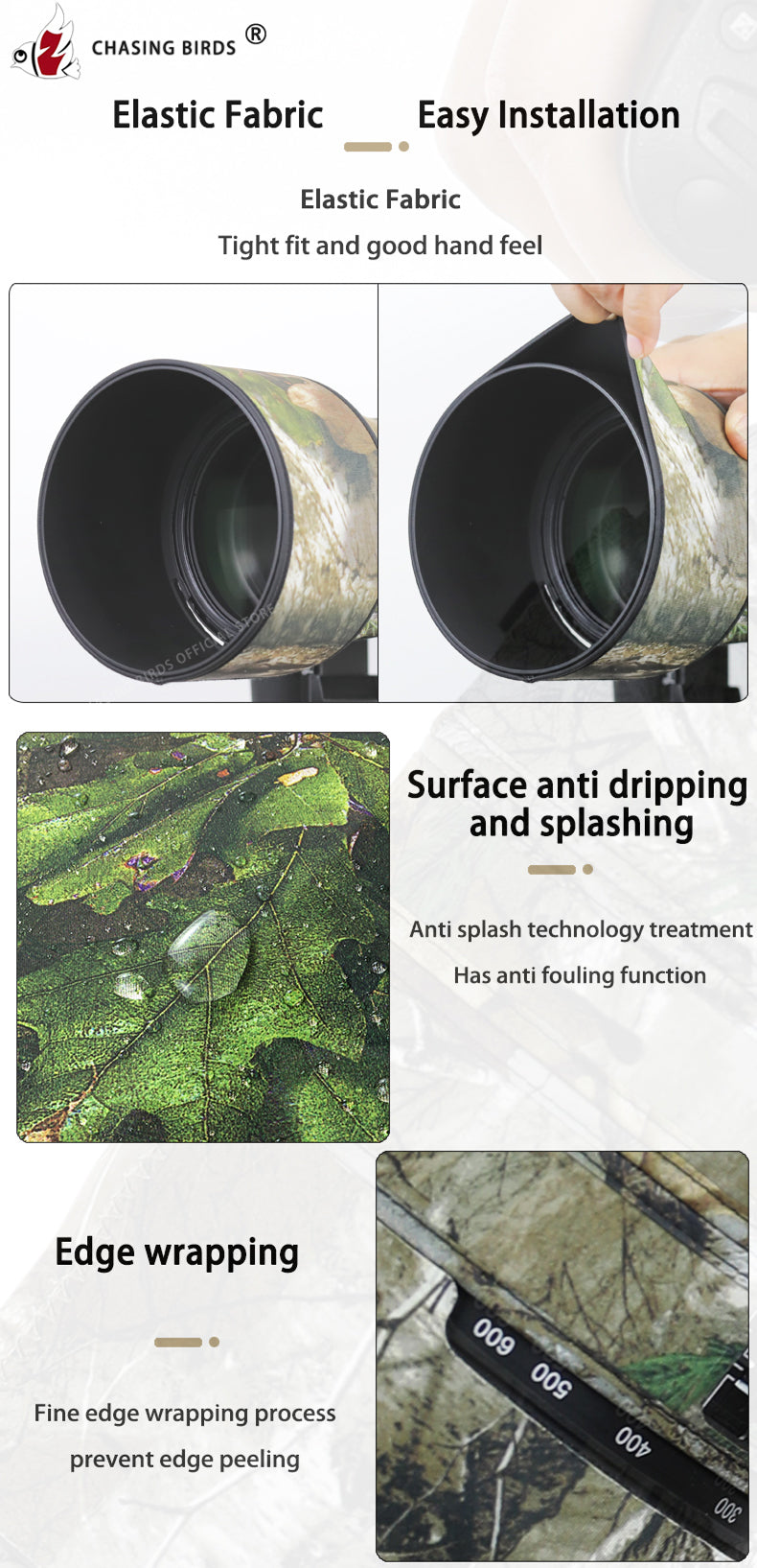 CHASING BIRDS Camouflage Waterproof Lens Coat for OLYMPUS 150-600mm Rainproof Lens Protective Cover