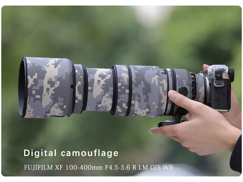 CHASING BIRDS Camouflage Waterproof Lens Coat for FUJIFILM XF 100-400mm F4.5-5.6 R LM OIS WR Rainproof Lens Protective Cover