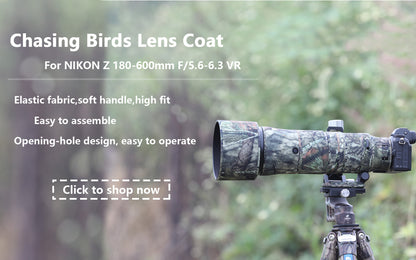 CHASING BIRDS Camouflage Waterproof Lens Coat for NIKON Z 180-600mm F5.6 VR Rainproof Lens Protective Cover
