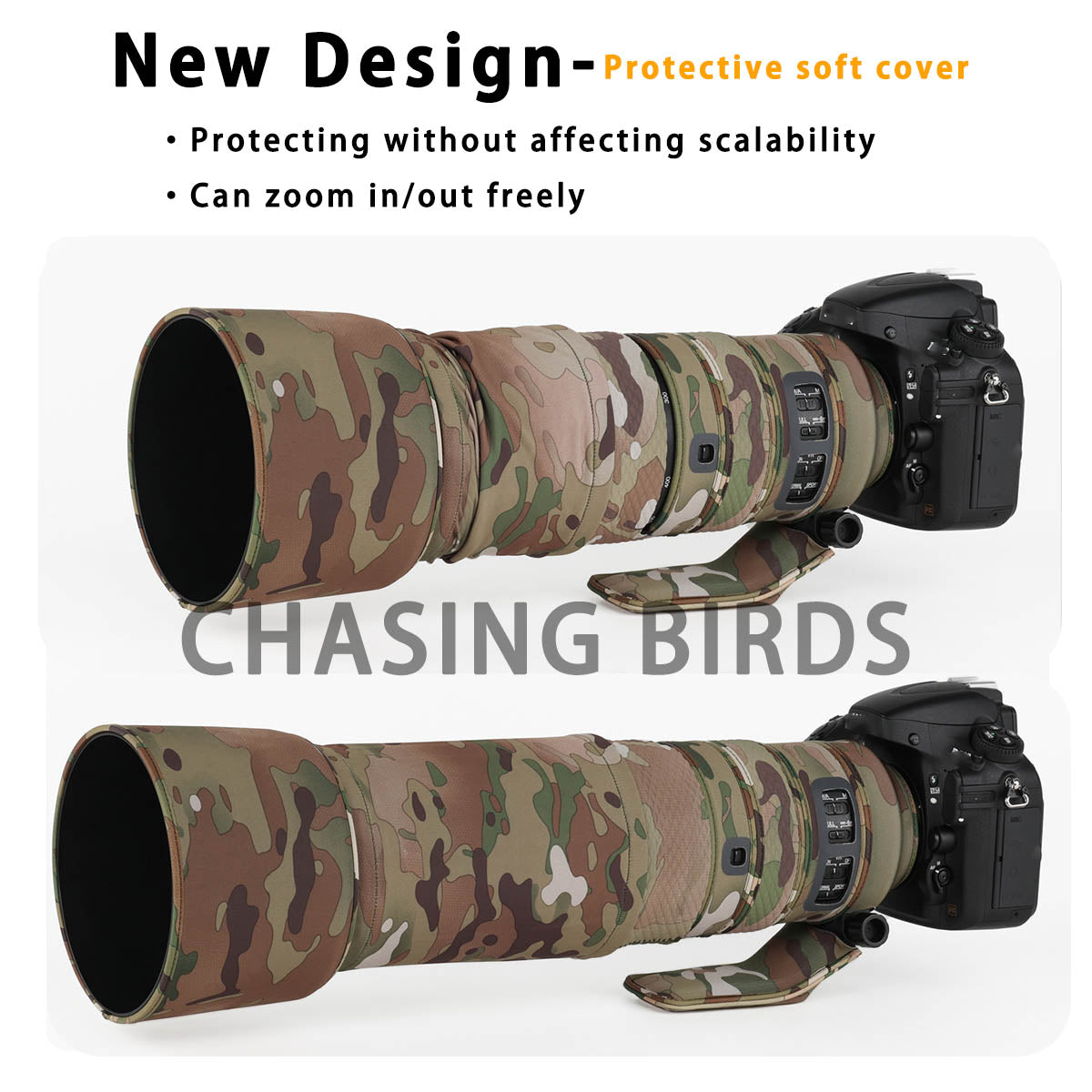 CHASING BIRDS Lens Camouflage Waterproof Coat for LUMIX S 100-500mm F5-7.1 OIS Rainproof Lens Protective Cover Version IV