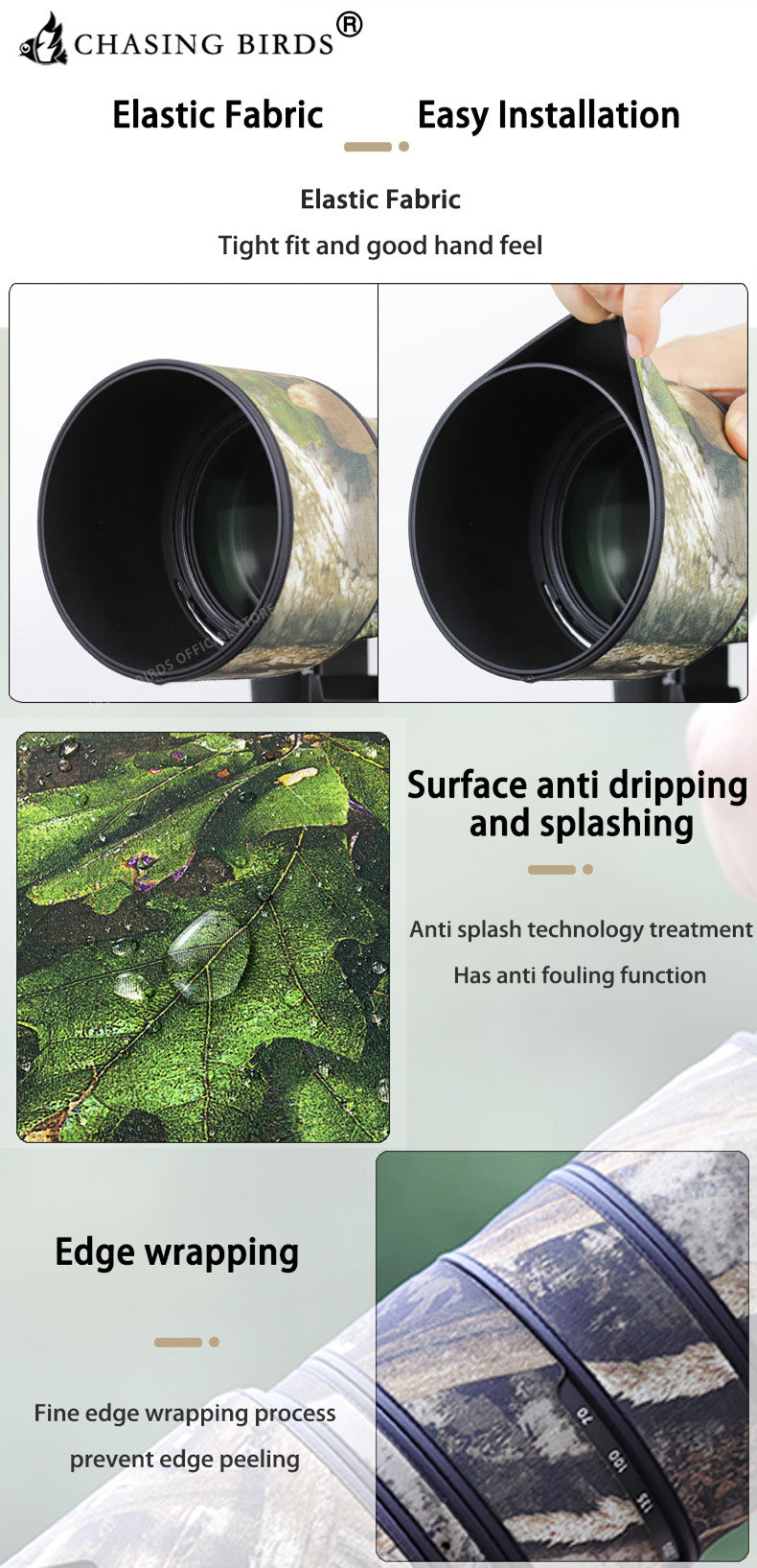CHASING BIRDS Camouflage Waterproof Lens Coat for TAMRON SP 70-200mm F2.8 Di VC USD G2 Rainproof Lens Protective Cover