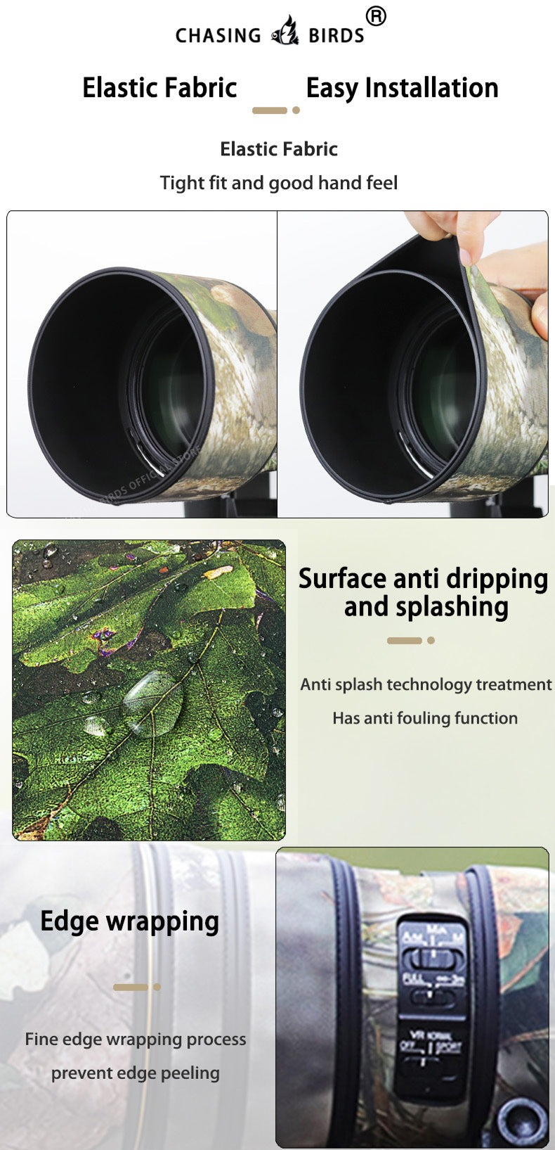 CHASING BIRDS Camouflage Waterproof Lens Coat for Nikon AF-S 300mm F/4E PF ED VR Rainproof Lens Protective Cover