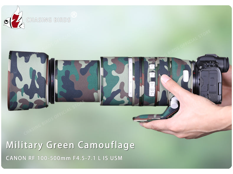 CHASING BIRDS Camouflage Waterproof Lens Coat for Canon RF 100-500mm F4.5-7.1 L IS USM Rainproof Lens Protective Cover