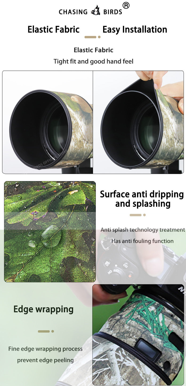 CHASING BIRDS Camouflage Waterproof Lens Coat for Nikon Z 50mm F/1.2 S Rainproof Lens Protective Cover