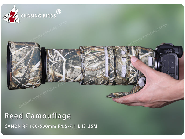 CHASING BIRDS Camouflage Waterproof Lens Coat for Canon RF 100-500mm F4.5-7.1 L IS USM Rainproof Lens Protective Cover