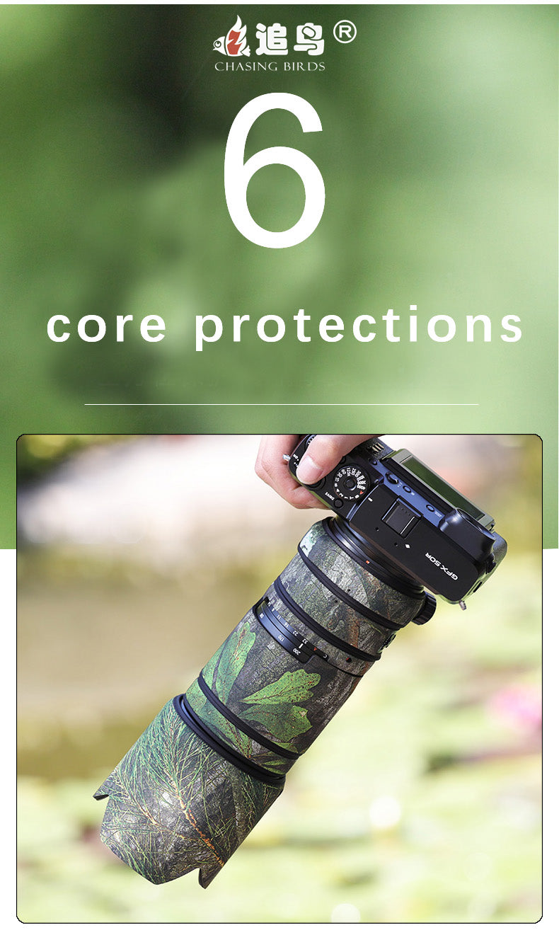 CHASING BIRDS Camouflage Waterproof Lens Coat for FUJIFILM GF 100-200mm F5.6 R LM OIS WR Rainproof Lens Protective Cover